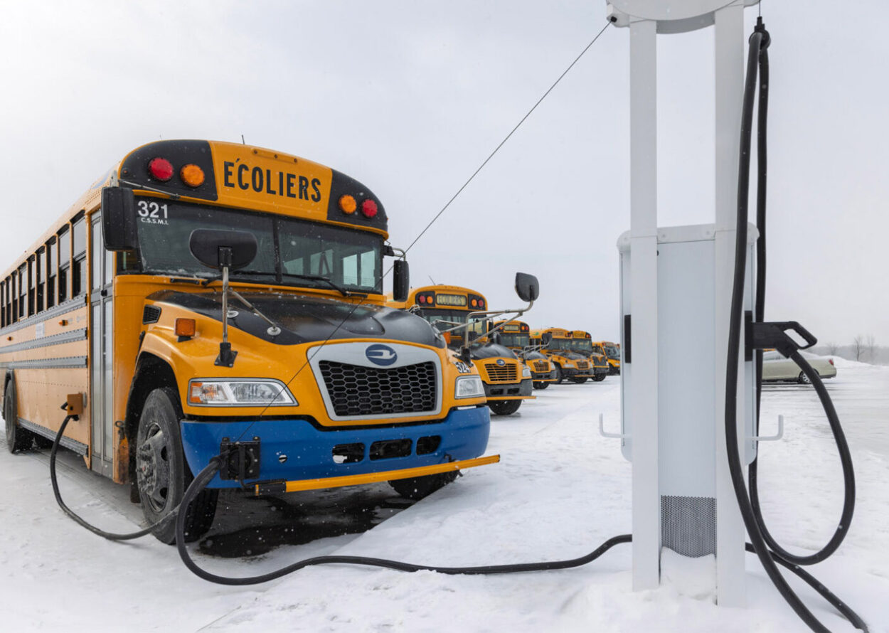 School bus charging under snow