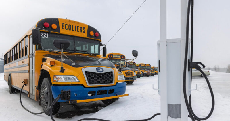 School bus charging under snow